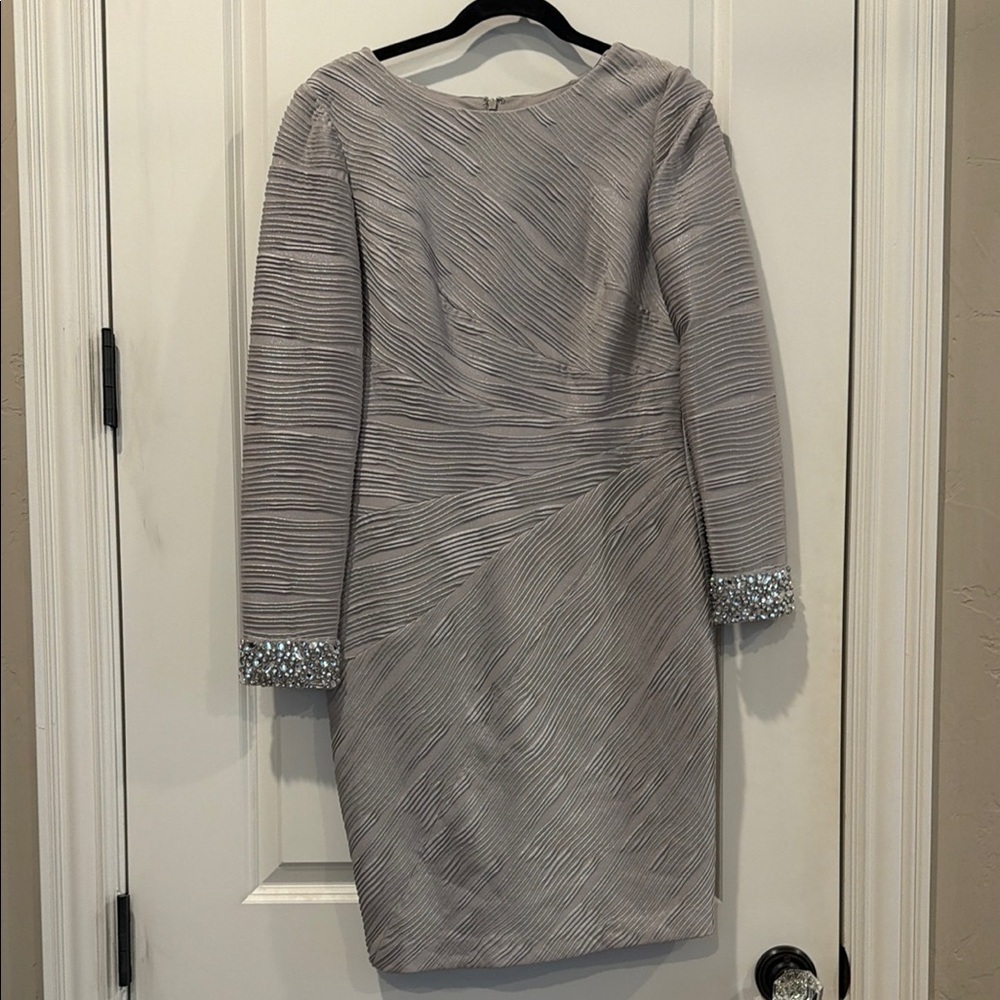 Elegant Eliza J silver Dress with Embellished Cuffs - size 10